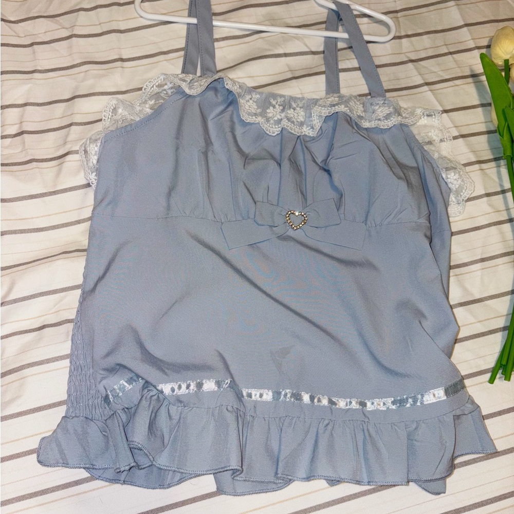 Blue Lace Trim Camisole Top